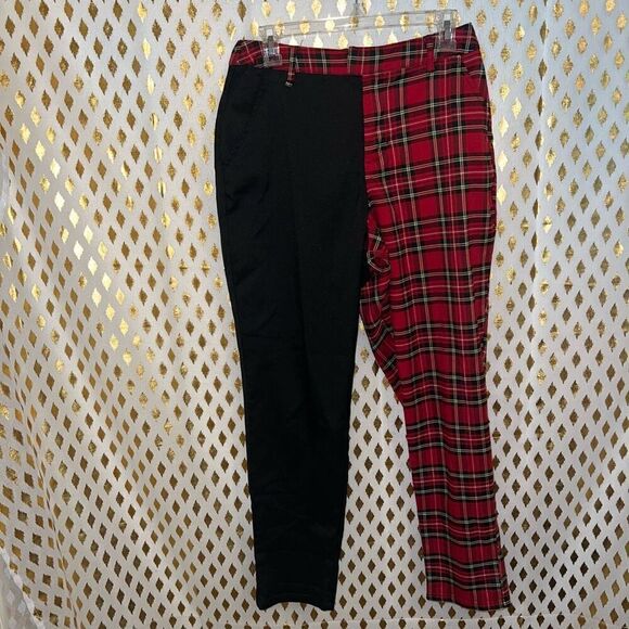 Hot Topic split plaid pants red goth punk size L - Picture 1 of 3